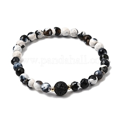 Natural Fire Crackle Agate & Lava Rock Stretch Bracelet&nbsp;BJEW-JB08362