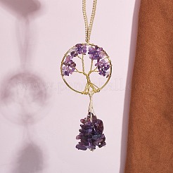 1Pc Wire Wrapped Chips Natural Amethyst Big Pendant Decorations&nbsp;HJEW-SZ0001-27E