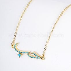 Cubic Zirconia Wave Pendant Necklace with Golden Brass Chains&nbsp;RP3424-1