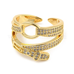 Rack Plating Brass Micro Pave Cubic Zirconia Open Cuff Ring for Women&nbsp;RJEW-F153-02G