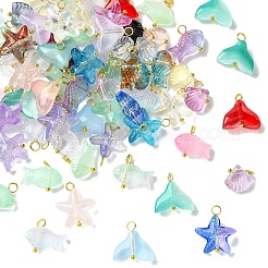 80Pcs 4 Style Transparent Glass Pendants&nbsp;PALLOY-YW00153