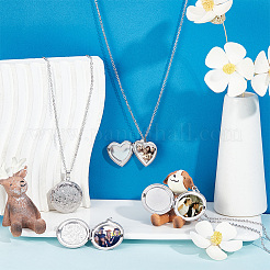 6Pcs 3 Style Heart & Flat Round & Flower 304 Stainless Steel Photo Locket Necklaces Set with Cable Chains for Women&nbsp;NJEW-UN0001-37