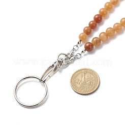Natural Wood Beaded ID Card Neck Strap Card Holder&nbsp;HJEW-JM00784