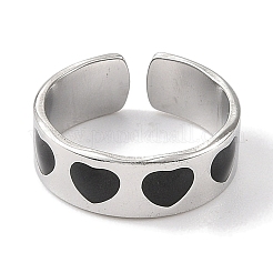 Heart 304 Stainless Steel Enamel Open Cuff Rings for Women&nbsp;RJEW-F166-28P-01