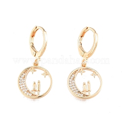 Clear Cubic Zirconia Moon with Couples Dangle Leverback Earrings&nbsp;EJEW-N012-63