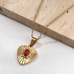 304 Stainless Steel Red Cubic Zirconia Heart Pendant Necklaces&nbsp;NJEW-S439-06G