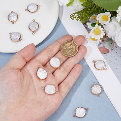 10Pcs Electroplated Natural Keshi Pearl Flat Round Connector Charms&nbsp;PEAR-HS0001-11