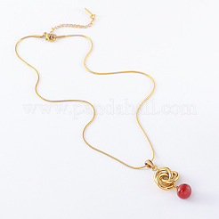 3Pcs French Style Stainless Steel Triple Ring with Red Round Pendant Necklaces for Women&nbsp;DT9932