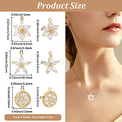 6Pcs 3 Styles Brass Micro Pave Clear Cubic Zirconia Pendants&nbsp;ZIRC-BBC0003-44