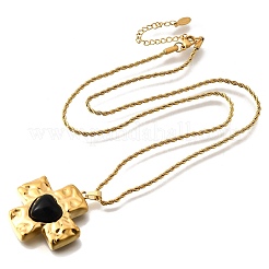 Cross with Heart 304 Stainless Steel Cubic Zirconia Pendant Necklaces&nbsp;NJEW-H070-01G-02