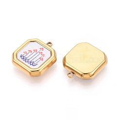 Printed Style 304 Stainless Steel Square with Flower Pendants&nbsp;STAS-T071-24D-G