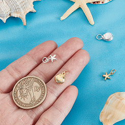 4Pcs 4 Styles 925 Sterling Silver Starfish and Shell Shaped Charms with Jump Rings&nbsp;STER-GA0001-26