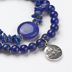 Lapis Lazuli Beads Wrap Bracelets and Earrings Jewelry Sets&nbsp;SJEW-JS00905-03