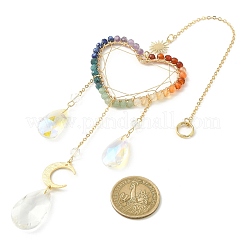 Wire Wrapped Chakra Gemstone & Brass Pendant Decorations&nbsp;HJEW-TA00075-02