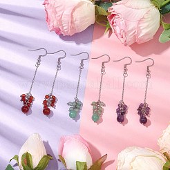 304 Stainless Steel with Natural Amethyst & Green Aventurine & Carnelian & Green Aventurine & Agate &  Stud Dangle Earring&nbsp;EJEW-TA00528