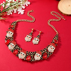 Christmas Santa Claus & Teardrop Alloy Rhinestone Pendant Necklace & Stud Dangle Earrings Sets&nbsp;FS-WG4FF2A-01