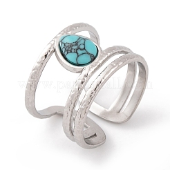 Teardrop 304 Stainless Steel Open Cuff Rings&nbsp;RJEW-G314-05P