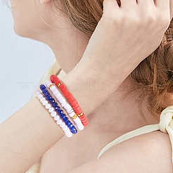 7Pcs 7 Style Handmade Polymer Clay Heishi Surfer Stretch Bracelets Set&nbsp;BJEW-SW00075