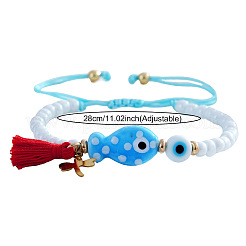Cotton Tassel & 304 Stainless Steel Charm Bracelets&nbsp;AF1826