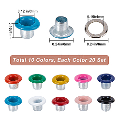 200 Sets 10 Colors Iron Grommet Eyelet Findings&nbsp;SCRA-GF0001-01