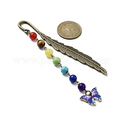 Butterfly Alloy Enamel Pendant Bookmark with Chakra Gemstone Bead&nbsp;AJEW-JK00253-03