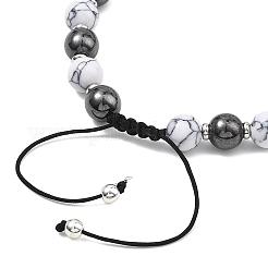 Adjustable Synthetic Howlite & Non-Magnetic Synthetic Hematite Round Braided Bead Bracelets for Womem Men&nbsp;BJEW-JB13588