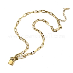 304 Stainless Steel Lock Pendant Paperclip Chain Necklaces for Women Men&nbsp;NJEW-Q028-07G