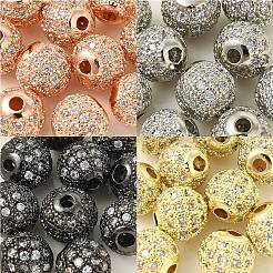 10Pcs Round Brass Micro Pave Cubic Zirconia Beads&nbsp;ZIRC-YW0001-26B