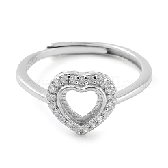 Heart Adjustable 925 Sterling Silver Ring Components&nbsp;STER-G042-06P