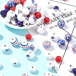 75Pcs 12 Styles Independence Day Theme Wood European Beads&nbsp;WOOD-FS0001-22