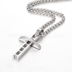 Tarnish Resistant 304 Stainless Steel Rolo Chain Cross Pendant Necklaces&nbsp;NJEW-JN01287