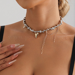Alloy Heart Tassel Pendant CCB Plastic Nuggets Beaded Necklaces for Women&nbsp;FS-WG61D95-01