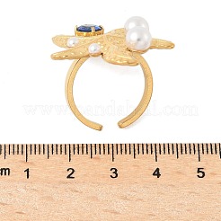 304 Stainless Steel Micro Pave Cubic Zirconia Plastic Pearl Cuff Rings&nbsp;RJEW-D310-02C-G