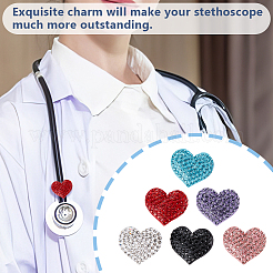 6Pcs 6 Colors Heart Polymer Clay Rhinestones Stethoscope Pendant Decorations&nbsp;HJEW-OC00054
