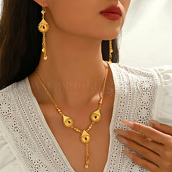 Brass Micro Pave Colorful Cubic Teardrop Tassels Zirconia Earrings & Necklaces Sets for Women&nbsp;JU2264