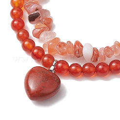 2pcs 2 Styles 6mm Round & Chip Natural Red Agate Beaded Stretch Bracelet Sets&nbsp;BJEW-TA00517-01