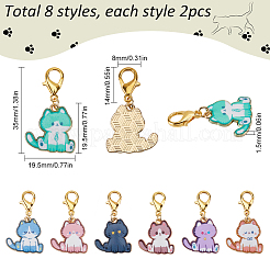 16Pcs 8 Style Cat Shape Alloy Enamel Pendant Locking Stitch Markers&nbsp;HJEW-SC00031