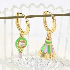 Brass Micro Pave Cubic Zirconia Dangle Hoop Earrings for Women&nbsp;EJEW-A168-07G-01