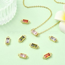 8pcs 4 Colors Brass Pave Glass Rectangle Connector Charms&nbsp;KK-CJ0003-40