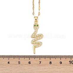 Brass Pave Full Cubic Zirconia Snake Pendant Necklaces&nbsp;LS-NJEW-D309-02G-B