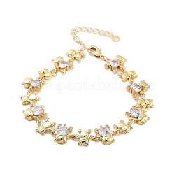 Rack Plating Brass Pave Cubic Zirconia Bear Link Chain Bracelets for Women&nbsp;BJEW-B109-02G