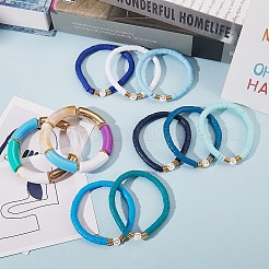 10Pcs 10 Style Handmade Polymer Clay Heishi Beaded Stretch Bracelets Set with Heart&nbsp;BJEW-SW00036-03