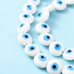 Flat Round Evil Eye Lampwork Bead Strands&nbsp;LAMP-R118-07
