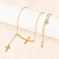 Religion 304 Stainless Steel Sideways Cross Pendant Necklaces&nbsp;NJEW-H093-05G