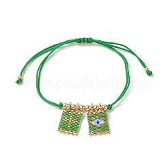 Handmade Japanese Seed Rectangle with Cross & Evil Eye Charm Bracelets&nbsp;BJEW-MZ00010
