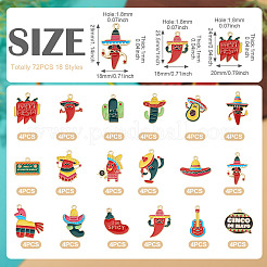72Pcs 18 Styles Cinco De Mayo Theme Alloy Enamel Pendants&nbsp;ENAM-TA0003-18