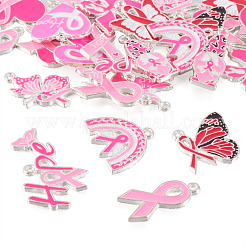 26Pcs 13 Styles Breast Cancer Pink Awareness Ribbon Theme Alloy Enamel Pendants&nbsp;ENAM-TA0001-93