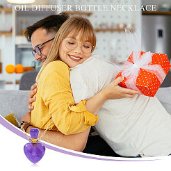 1Pc Stainless Steel Heart Natural Amethyst Perfume Bottle Necklaces for Women&nbsp;NJEW-CA0001-26B