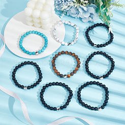 4 Sets 4 Style Natural & Synthetic Mixed Gemstone & Glass Round Beaded Stretch Bracelets Set&nbsp;BJEW-AN0001-50