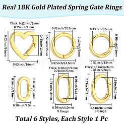 6Pcs 6 Styles Brass Spring Gate Rings&nbsp;KK-BBC0028-45
